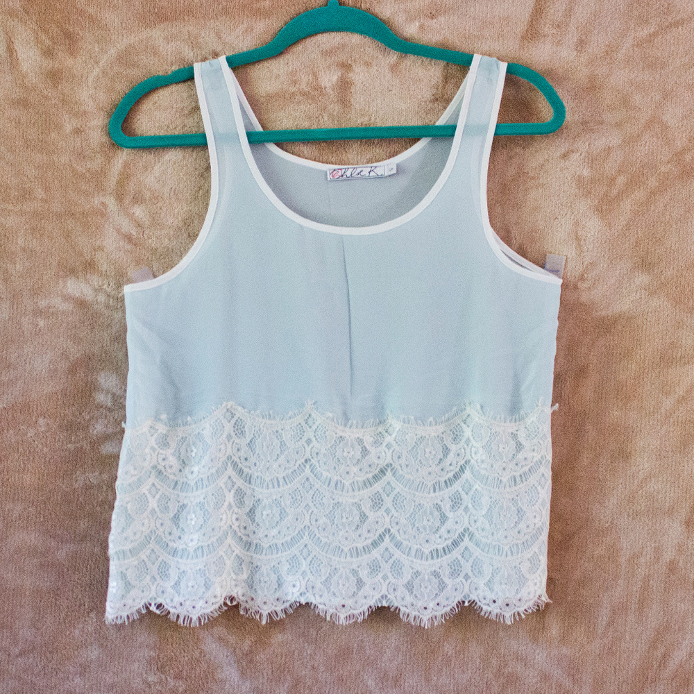 2/$20 Chole K Delicate Sheer w/ Lace Blouse Tank - Picture 1 of 5
